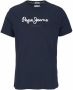 Pepe Jeans Blauw Katoenen Bedrukt Logo T-Shirt Blue Heren - Thumbnail 4