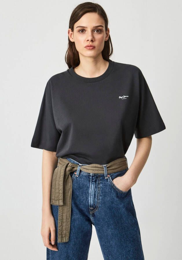 Pepe Jeans Sweater Agnes in unikleurige look van italian fleece met logo bij de borst