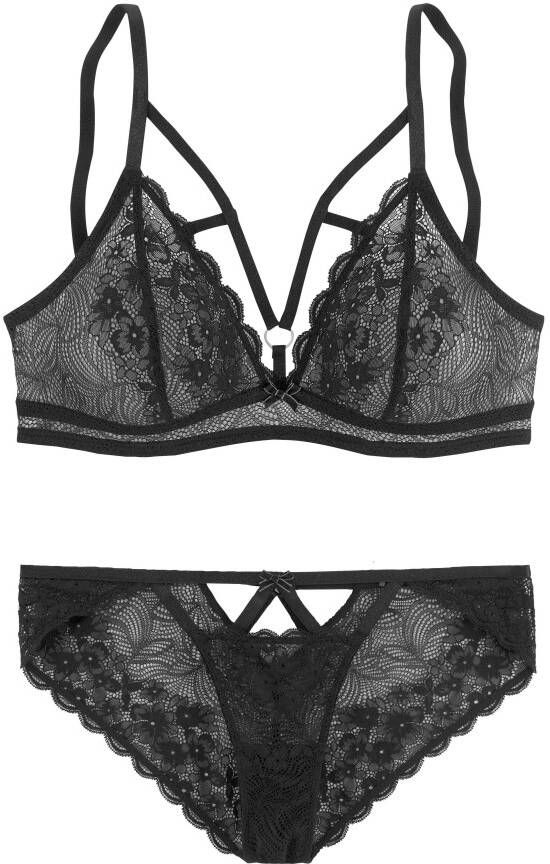 Petite fleur gold Set: bralette-bh van gebloemd licht transparant kant sexy lingerie sexy ondergoed (set 2-delig Met tanga) - Foto 2