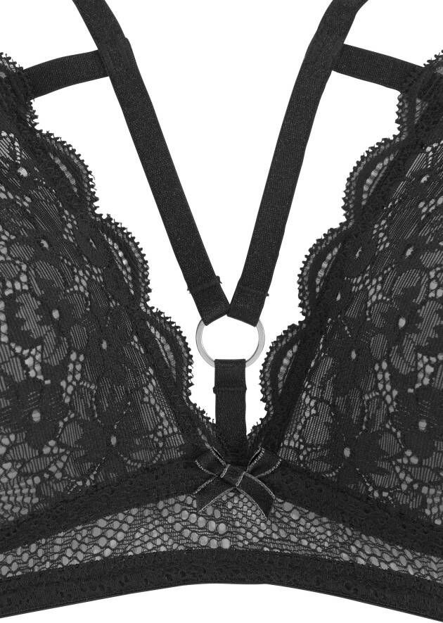 Petite fleur gold Set: bralette-bh van gebloemd licht transparant kant sexy lingerie sexy ondergoed (set 2-delig Met tanga) - Foto 5