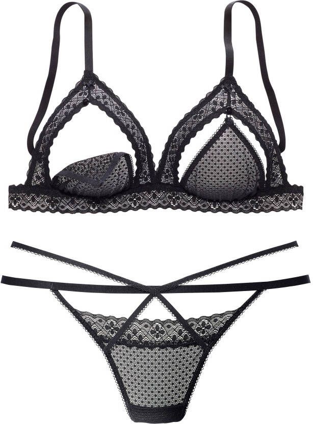 petite fleur gold Set: ouvert-bh met afknoopbare cups sexy lingerie sexy ondergoed (set 2-delig Met string)