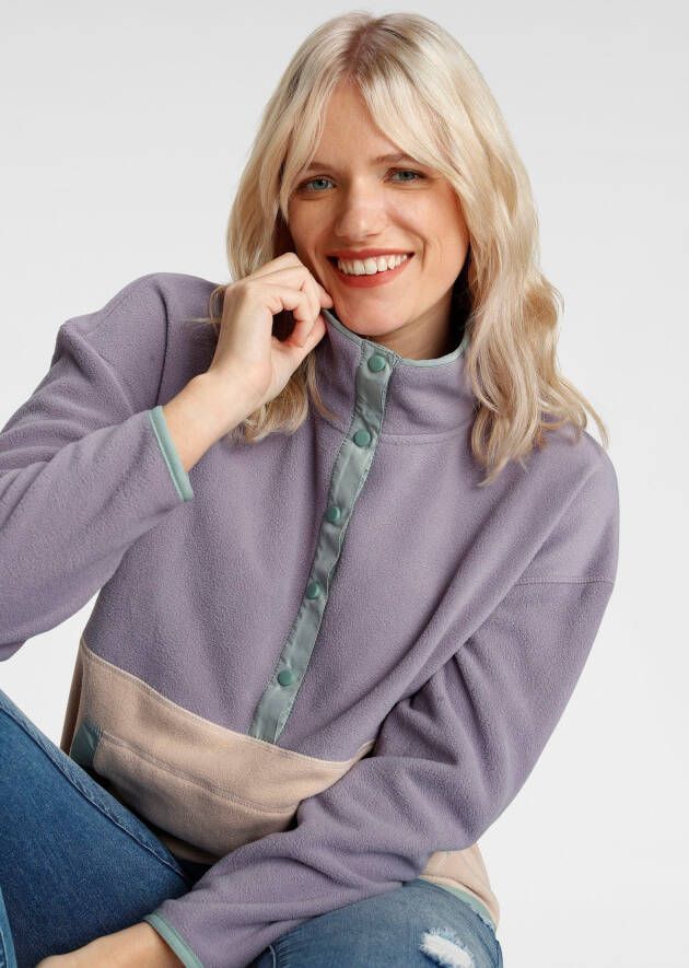 Polarino Fleecetrui met colourblocking-look met kangoeroezak van fleece stof