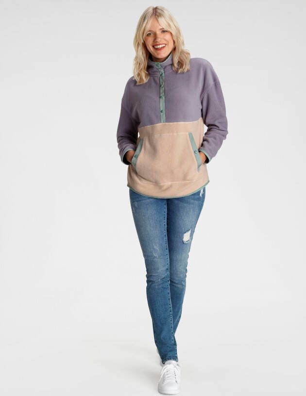 Polarino Fleecetrui met colourblocking-look met kangoeroezak van fleece stof