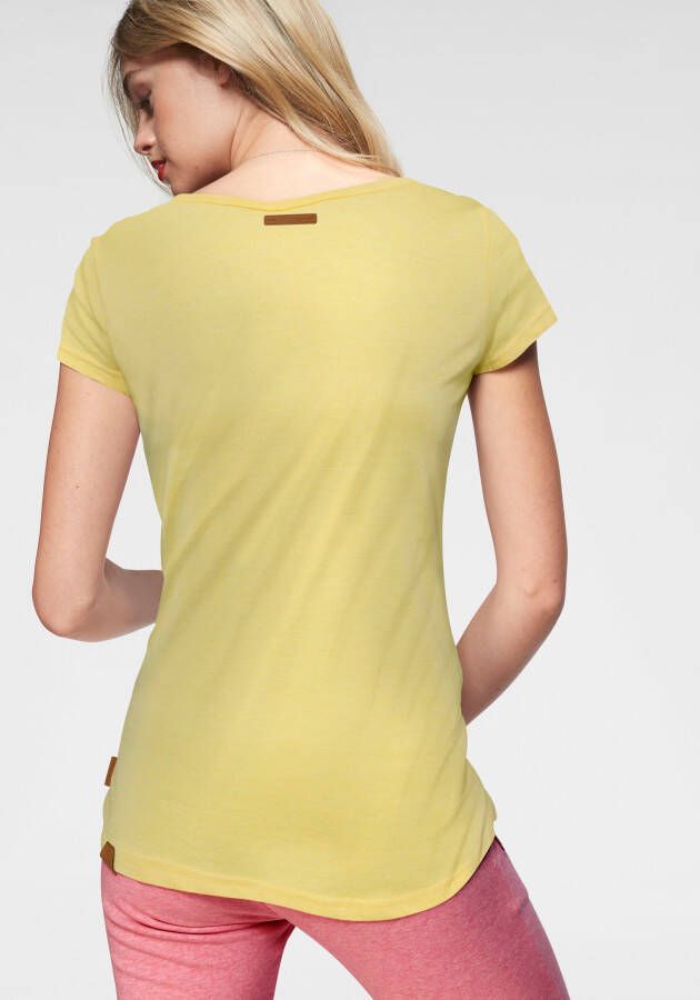Ragwear T-shirt MINT O met logo-opschrift en sierknoop-applicatie in natuurlijke hout-look