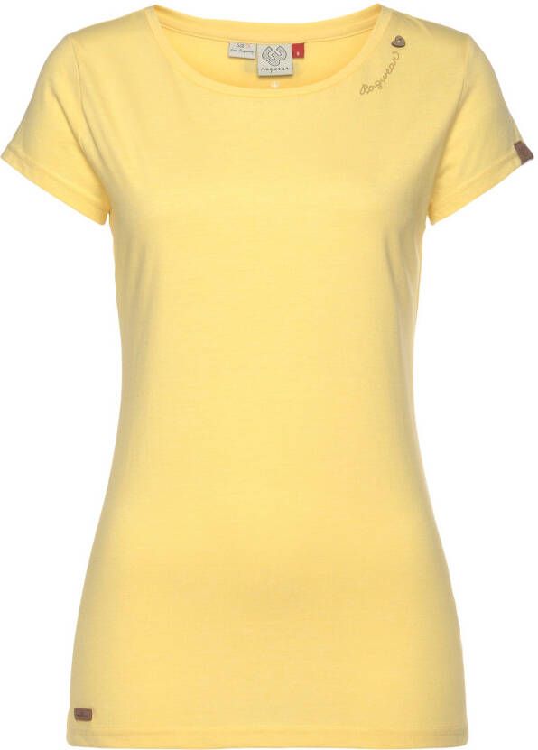 Ragwear T-shirt MINT O met logo-opschrift en sierknoop-applicatie in natuurlijke hout-look