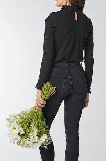 Rich & Royal Shirt met lange mouwen 2409 O Slub F LS met ruches aan de halslijn en manchetten