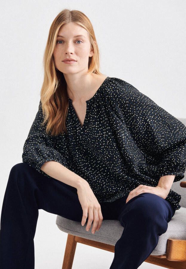 seidensticker Shirtblouse Zwarte roos 3 4-mouwen ronde hals print