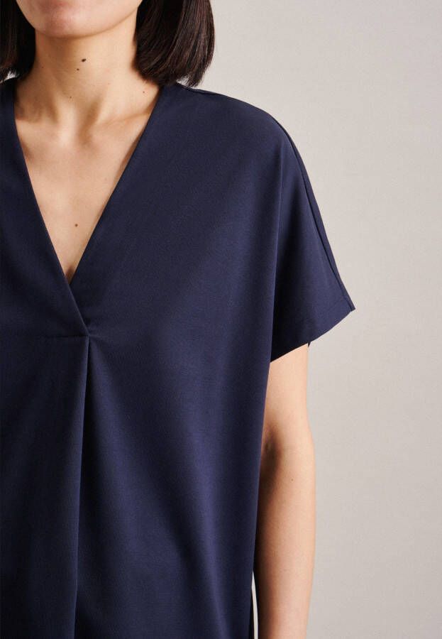 seidensticker Shirtblouse Zwarte roos Korte mouwen V-hals uni