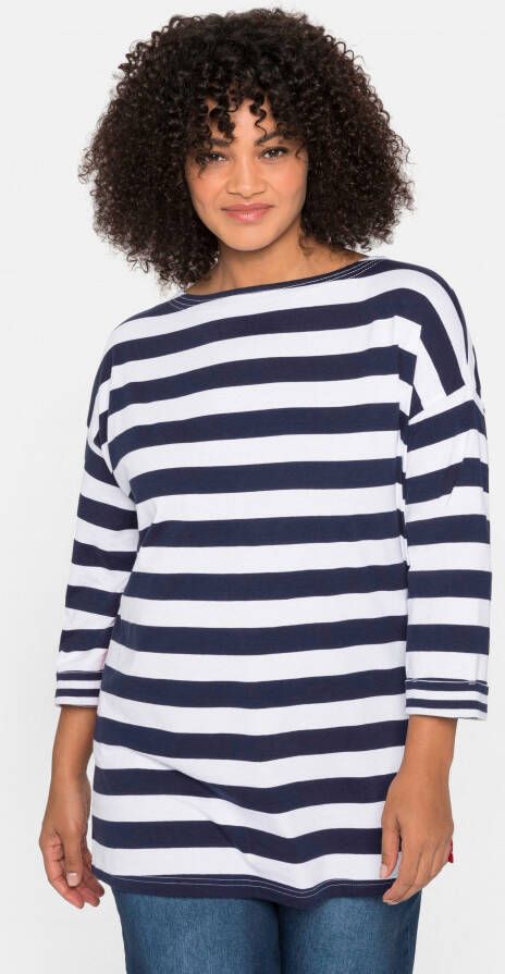 Sheego Shirt met 3 4 mouwen met contrastinzet opzij en splitjes