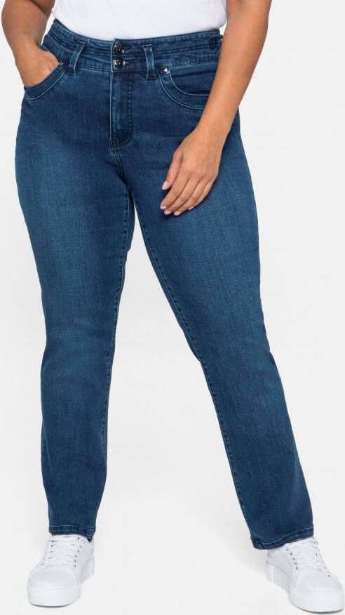 Sheego Stretch jeans in straight fit met een verstevigde band