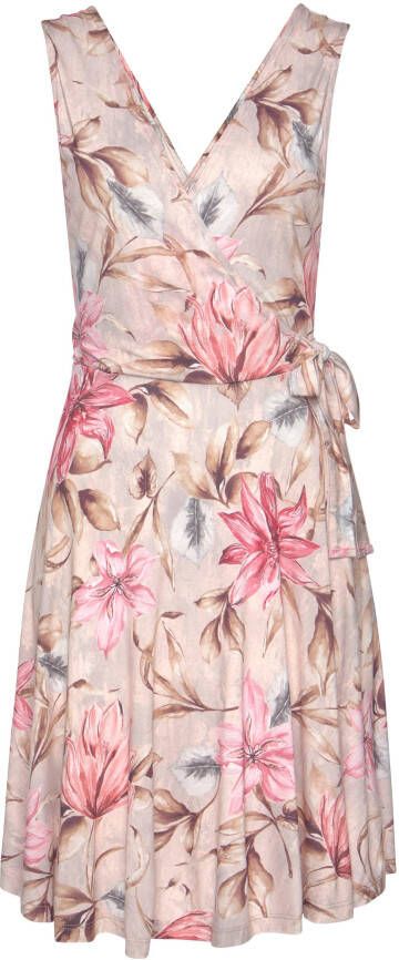 s.Oliver RED LABEL Beachwear Gedessineerde jurk met striklint aan de zijkant comfortabele wikkeljurk zomerjurk