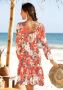 S.Oliver RED LABEL Beachwear Jerseyjurk met bloemenprint en rok met volants 3 4 mouwen zomerjurk strandjurk - Thumbnail 3
