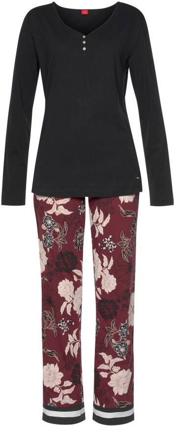 s.Oliver RED LABEL Beachwear Pyjama bloemdessin met streepdetails (2-delig 1 stuk)