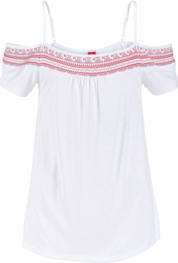 s.Oliver RED LABEL Beachwear Shirt met korte mouwen met bedrukte boorden en verstelbare schouderbandjes off-the-shoulder