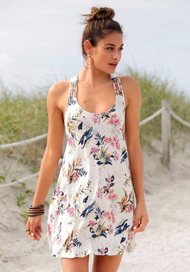 s.Oliver RED LABEL Beachwear Strandjurk met speciaal design schouderbandjes mini jurk met bloemenprint zomerjurk