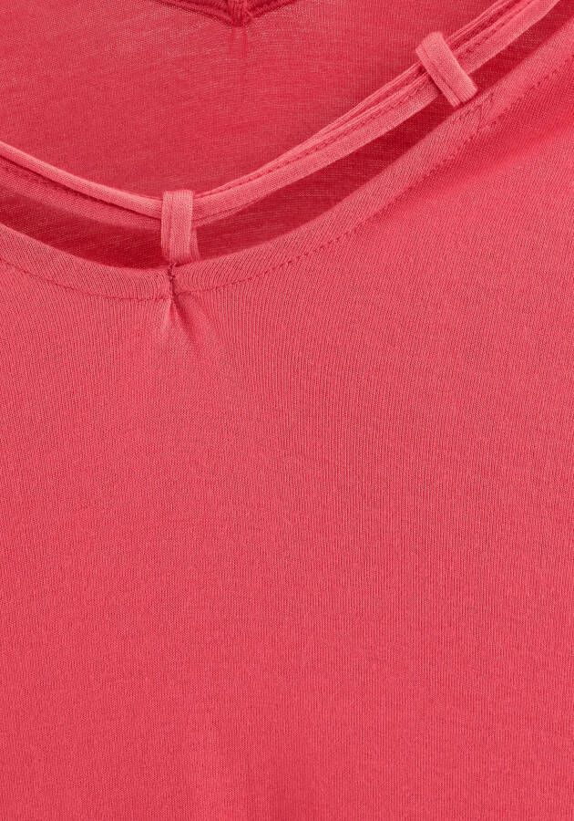 s.Oliver RED LABEL Beachwear T-shirt met sierbandjes bij de hals shirt met korte mouwen zomers