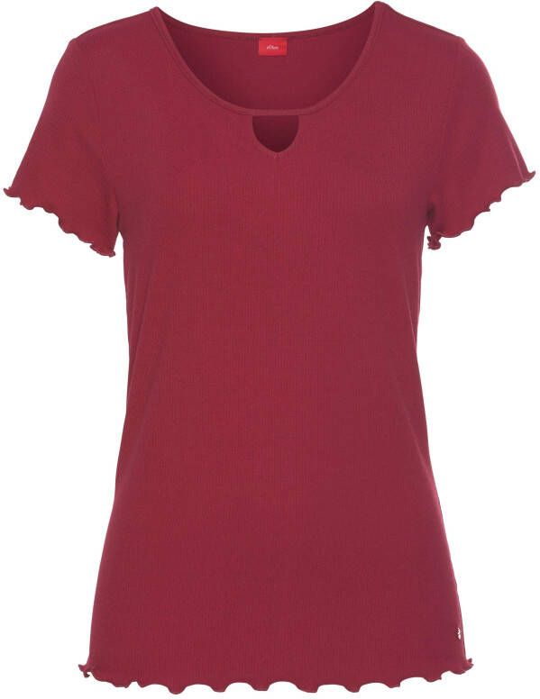 s.Oliver RED LABEL Beachwear T-shirt van geribde stof met rimpelrandjes