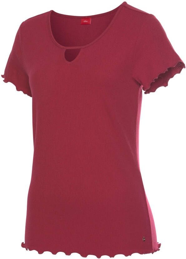 s.Oliver RED LABEL Beachwear T-shirt van geribde stof met rimpelrandjes