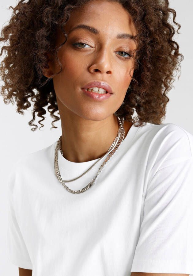 Tamaris Oversized shirt Korte mouwen wijde snit basic-stijl ronde hals