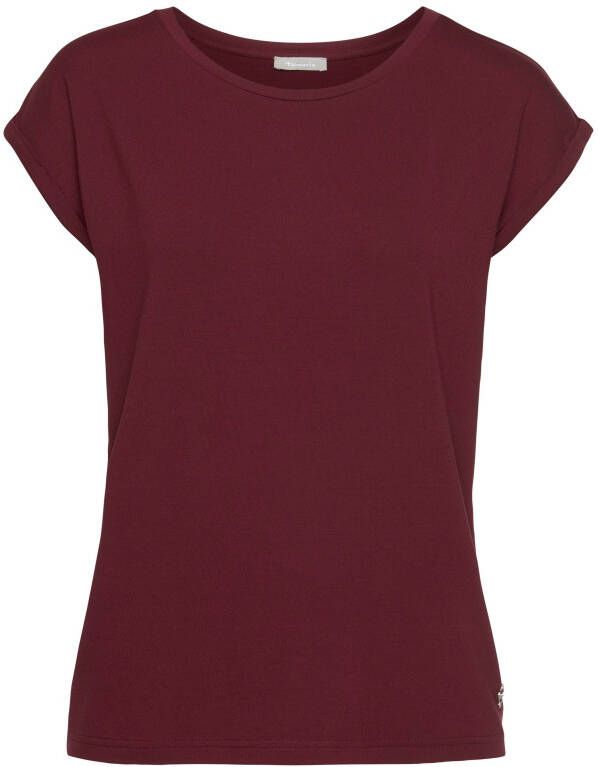 Tamaris T-shirt Korte mouwen regular fit effen met ronde hals