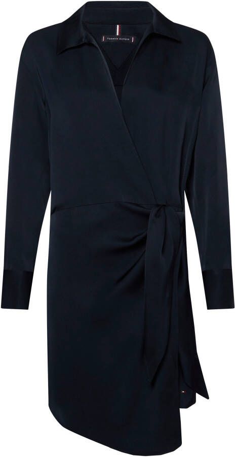 Tommy Hilfiger Avondjurk CREPE KNOTTED SHORT SHIRT DRESS met knoopdetail