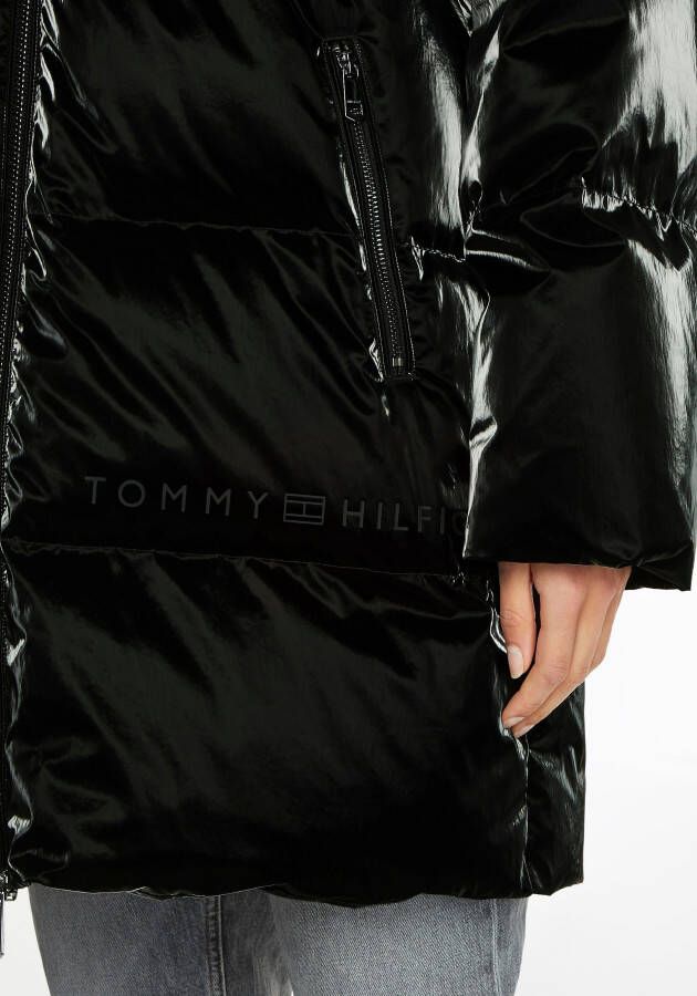Tommy Hilfiger Doorgestikte jas METALLIC PUFFER COAT met -logo-opschrift