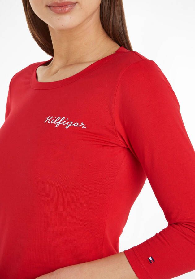 Tommy Hilfiger Shirt met 3 4-mouwen SLIM ROPE PUFF PRINT C-NK 3 4SLV met geborduurd logo op de borst
