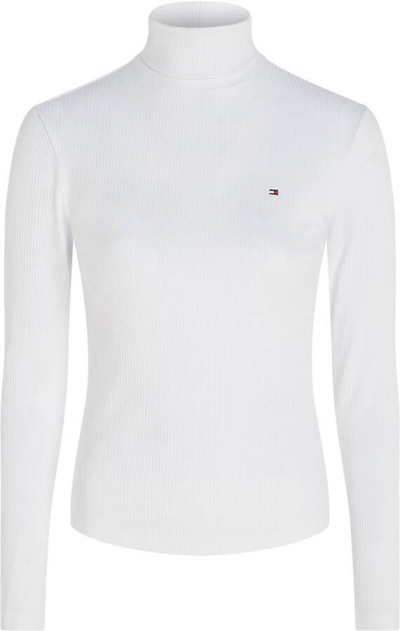Tommy Hilfiger Shirt met lange mouwen SLIM 5X2 RIB ROLL-NK LS met een stijlvol logoborduursel op borsthoogte