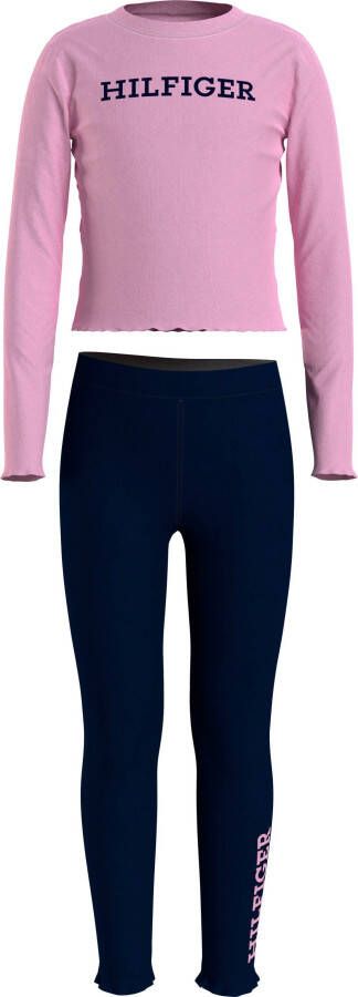 Tommy Hilfiger pyjama met logo roze donkerblauw Meisjes Stretchkatoen Ronde hals 152-164 - Foto 6