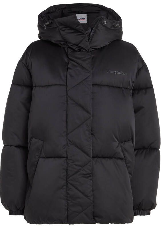 TOMMY JEANS Gewatteerde jas TJW OVR SATIN PUFFER met -merklabel