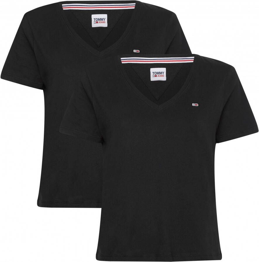 TOMMY JEANS Shirt met V-hals TJW 2PACK SLIM SOFT V NECK TEE in basic look met merklabel (2-delig Set van 2)