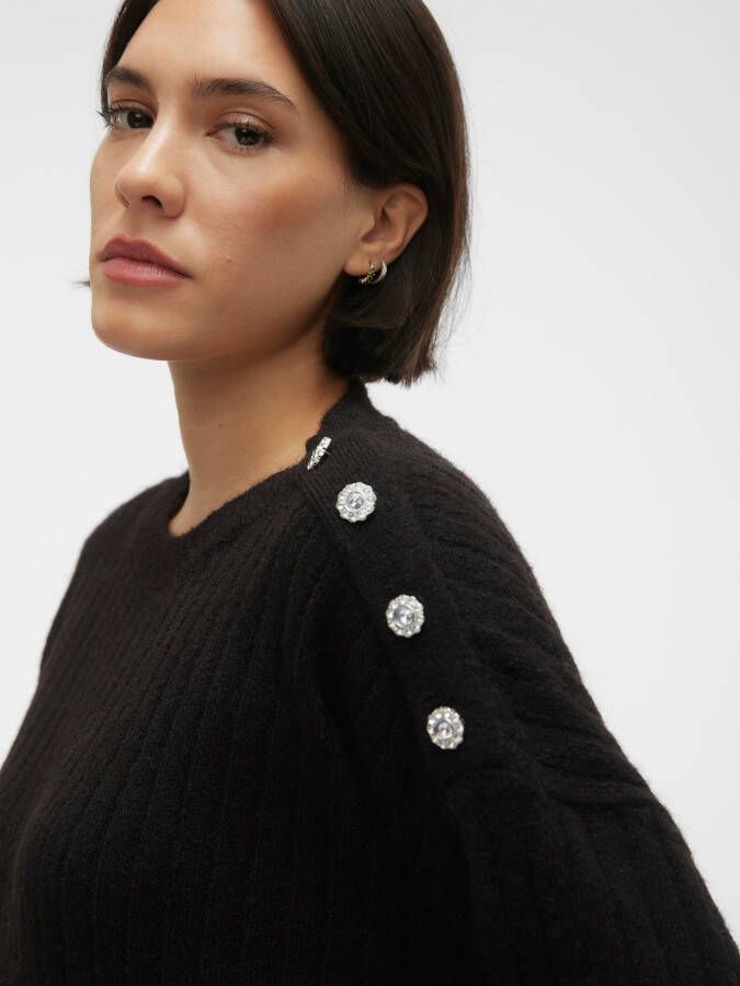 Vero Moda Trui met ronde hals VMELYA LS O-NECK BUTTON PULLOVER GA BOO