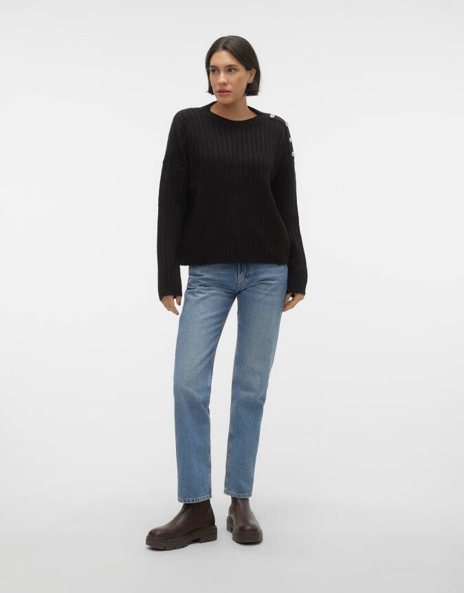 Vero Moda Trui met ronde hals VMELYA LS O-NECK BUTTON PULLOVER GA BOO