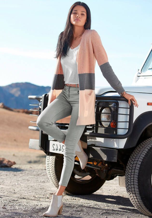 Vivance Cardigan met colorblock-look en zakken lange cardigan