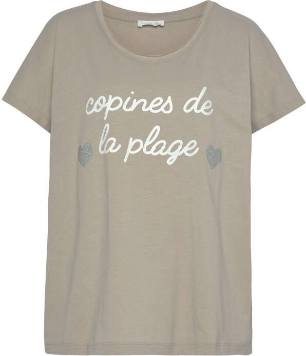 Vivance Shirt met korte mouwen met statement print op de voorkant katoenen t-shirt losse pasvorm