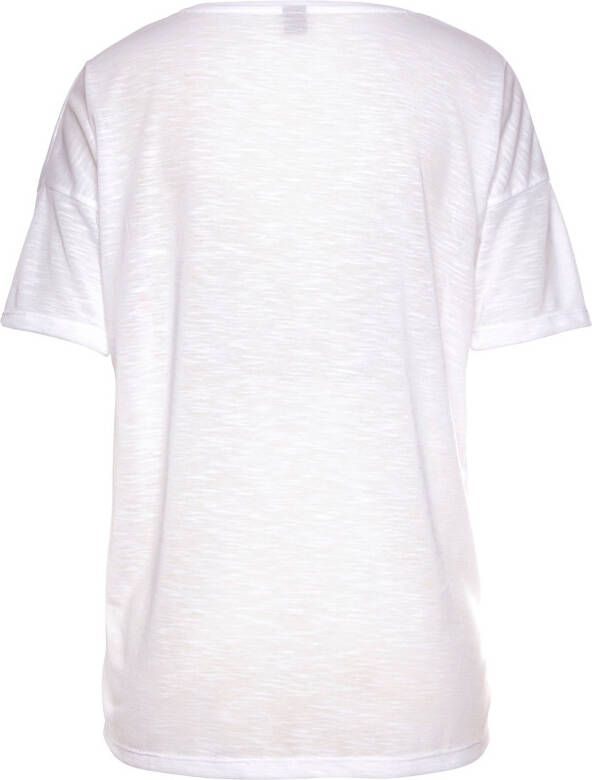 Vivance Shirt met V-hals met neon print t-shirt strandshirt in losse pasvorm