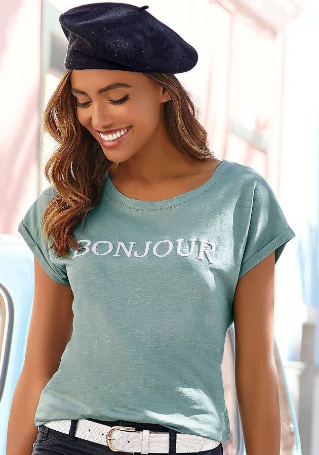 Vivance T-shirt met modieuze frontprint 'bonjour' (set 2-delig)