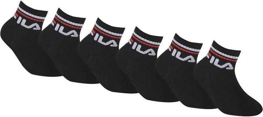 Fila Korte sokken JUNIOR UNISEX QUARTER PLAIN SOCKS met gebreid logo in de ribband kindersokken (set 6 paar)