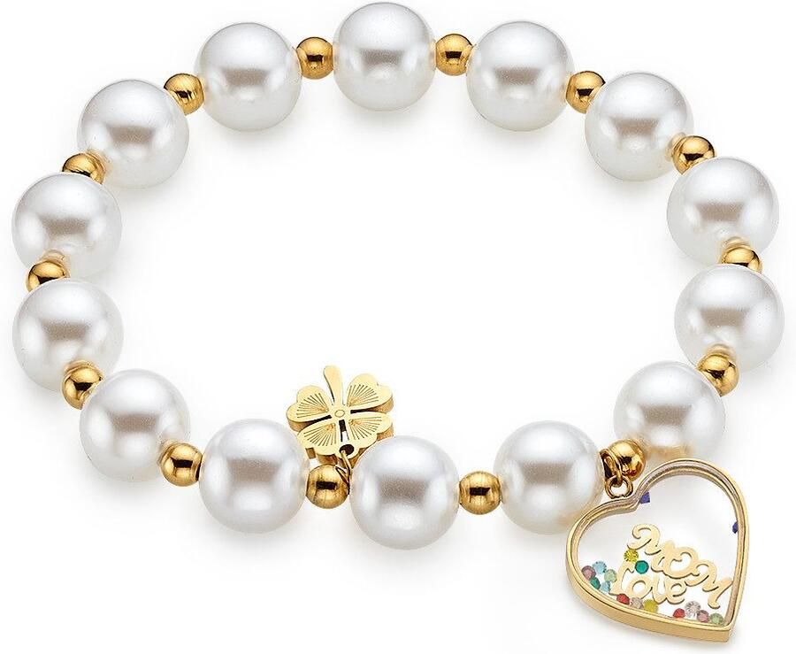 Firetti Armband Sieraad Cadeau Armsieraad Hart en Klaverblad "MOM Love"