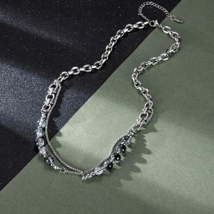 Firetti Edelstalen ketting Sieraden cadeau roestvrijstalen halssieraden halsketting laag dubbelrijig - Foto 2