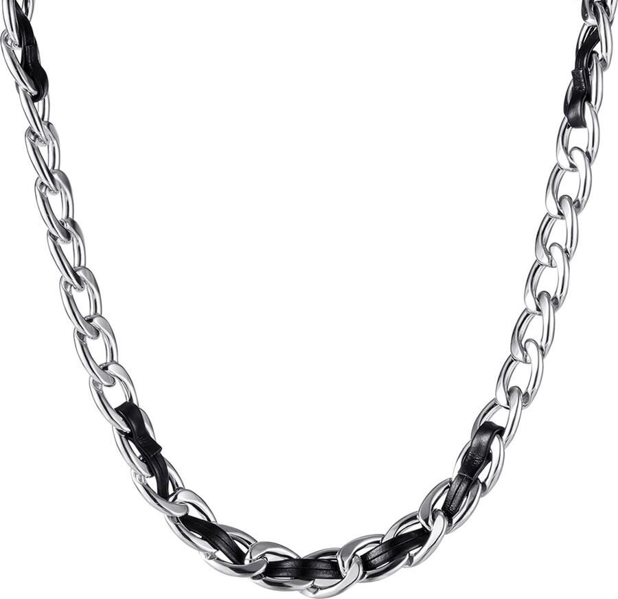 Firetti Edelstalen ketting Sieraden cadeau roestvrijstalen leren halssieraden halsketting panzerketting - Foto 3