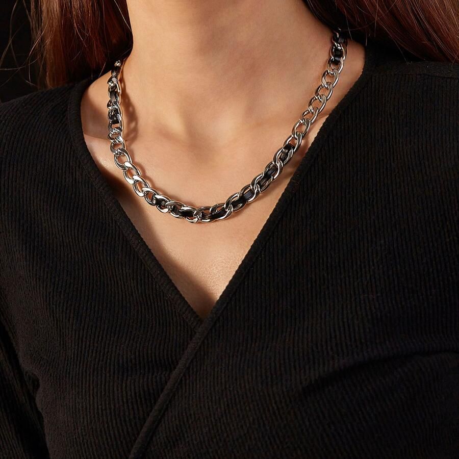 Firetti Edelstalen ketting Sieraden cadeau roestvrijstalen leren halssieraden halsketting panzerketting - Foto 2