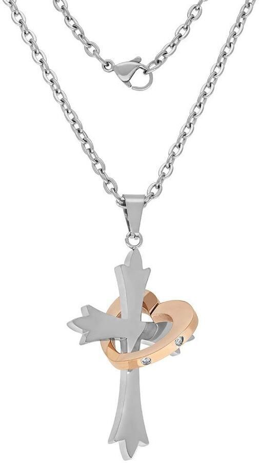 Firetti Ketting met hanger Halsketting sieraad cadeau kruis & hart "LIEFDE" partnersieraad