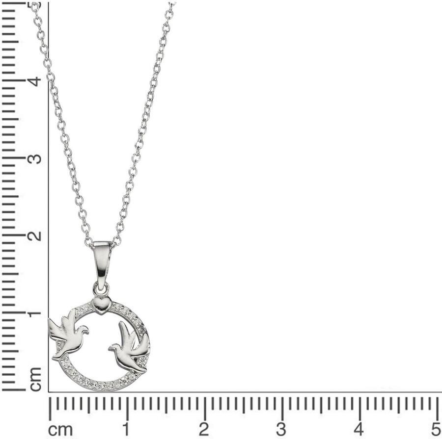 Firetti Ketting met hanger Sieraad cadeau zilver 925 halssieraad halsketting cirkel duiven hart