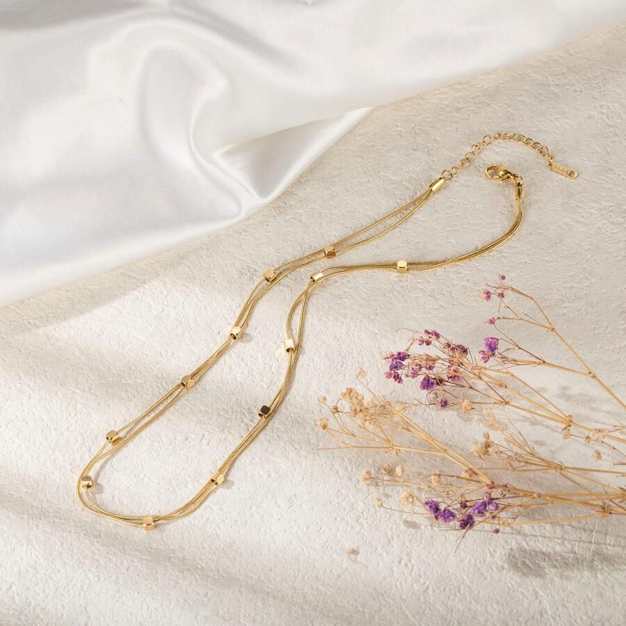 Firetti Ketting zonder hanger Sieraden cadeau roestvrijstalen laag dubbelrijig met kubusvormige cube - Foto 2