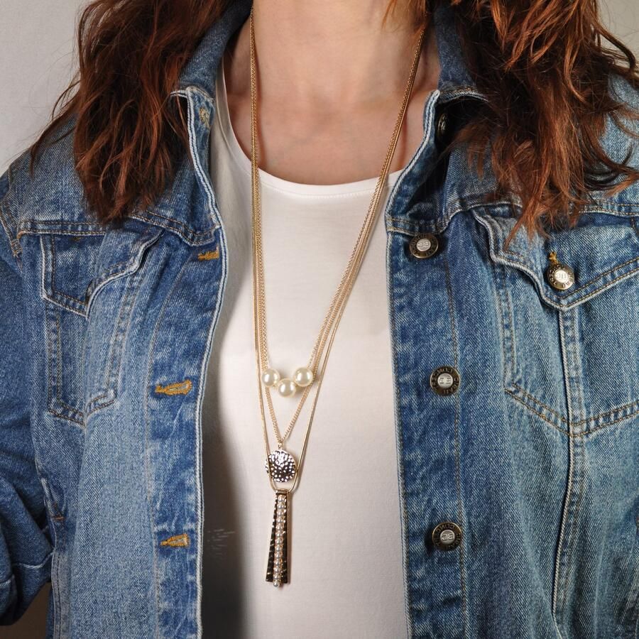 J.Jayz Ketting met hanger Layerkwaliteiten ketting verschillende kettingschakels rond met kunststofkralen