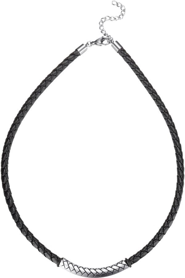 Firetti Leren bandje Sieraad cadeau roestvrij staal leren halssieraad halsketting loofstempeling - Foto 3