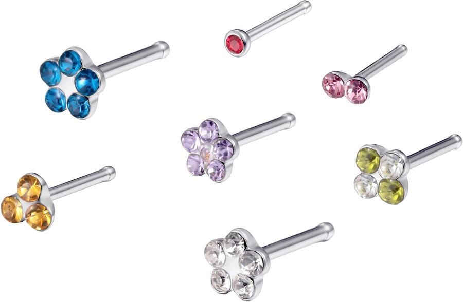 Firetti Neuspiercing-set Multipack sieraden cadeau roestvrijstalen piercing neussteker bloem (set 7-delig) - Foto 11