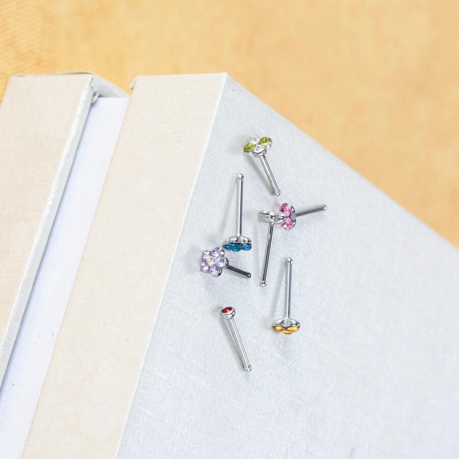 Firetti Neuspiercing-set Multipack sieraden cadeau roestvrijstalen piercing neussteker bloem (set 7-delig)