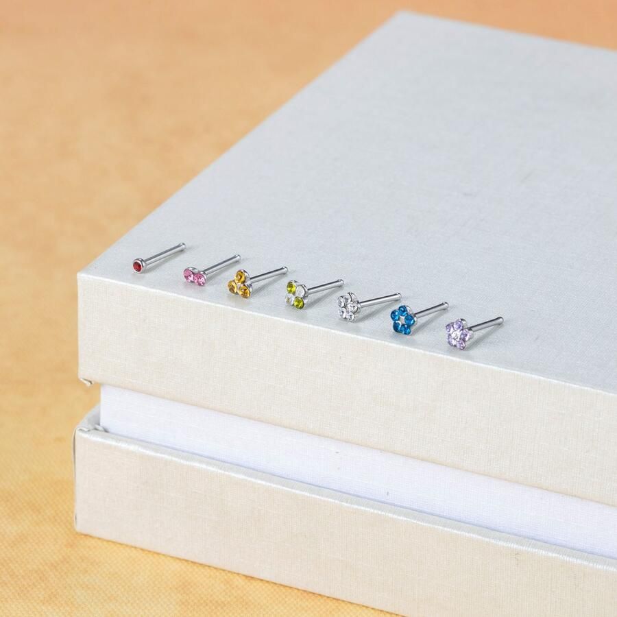 Firetti Neuspiercing-set Multipack sieraden cadeau roestvrijstalen piercing neussteker bloem (set 7-delig) - Foto 2